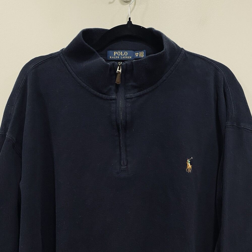 Polo Ralph Lauren Mens 2XB Navy Blue Estate Rib 1/4 Zip Sweater Preppy Pony Logo - Picture 3 of 16